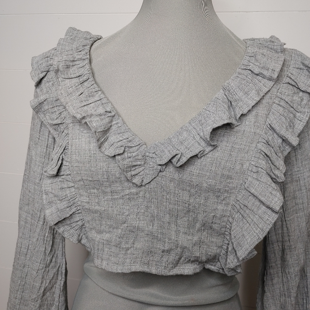 ZARA Ruffle Cropped Blouse - Picture 4 of 13
